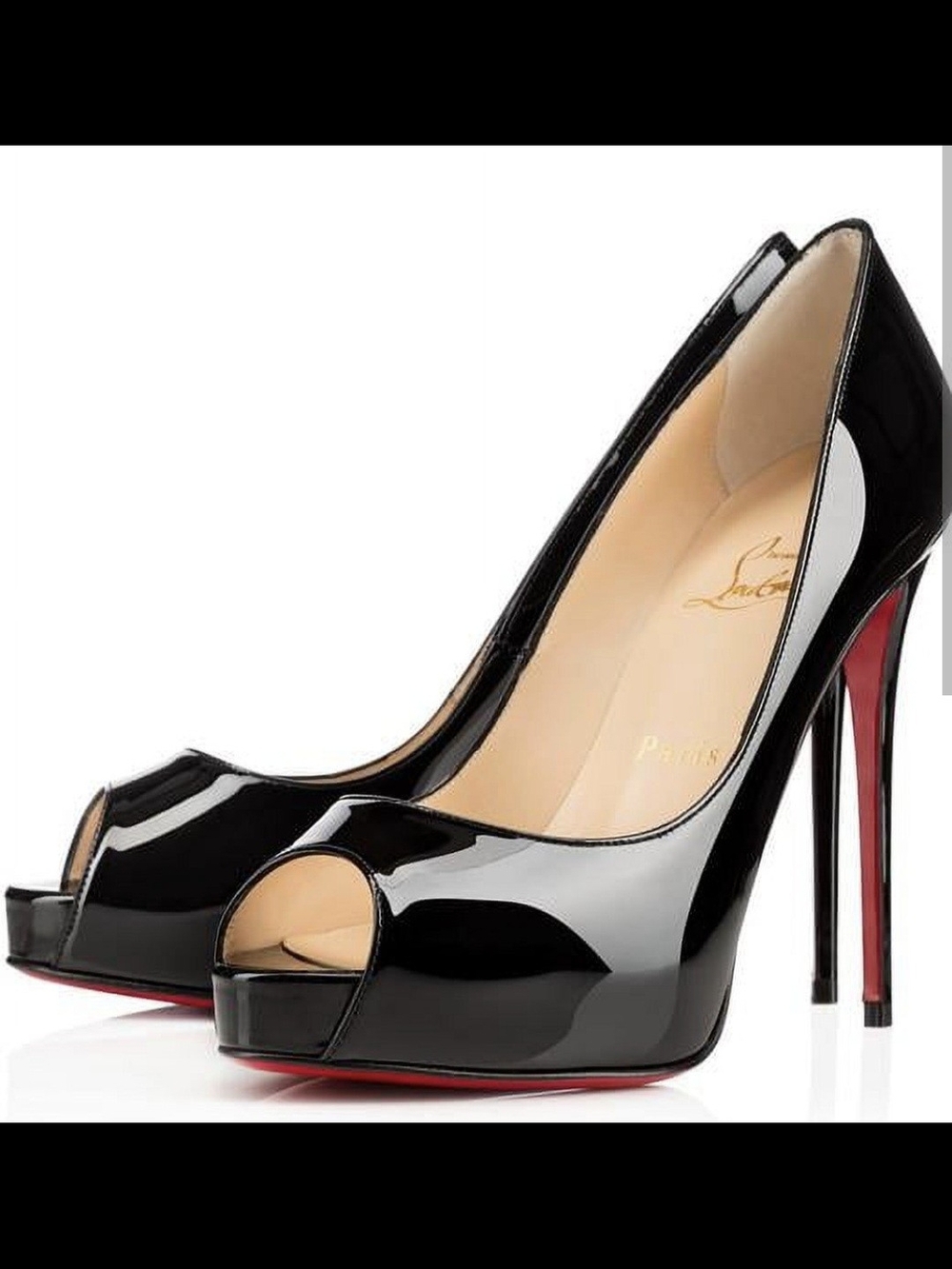 New Very Privé Christian Louboutin Black Patent Peep-Toe Stiletto Pumps